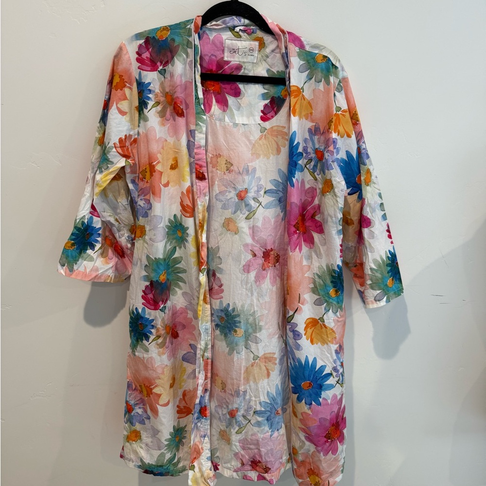 The Cat's Pajamas Floral Kimono Robe Womens Small/Medium Cotton Colorful Night